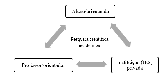 Triangulo científico da interação no processo de pesquisa em IES.