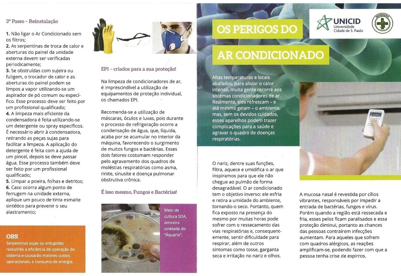 Explanatory brochure for students and guidance to professionals responsible for cleaning the air conditioning unit.