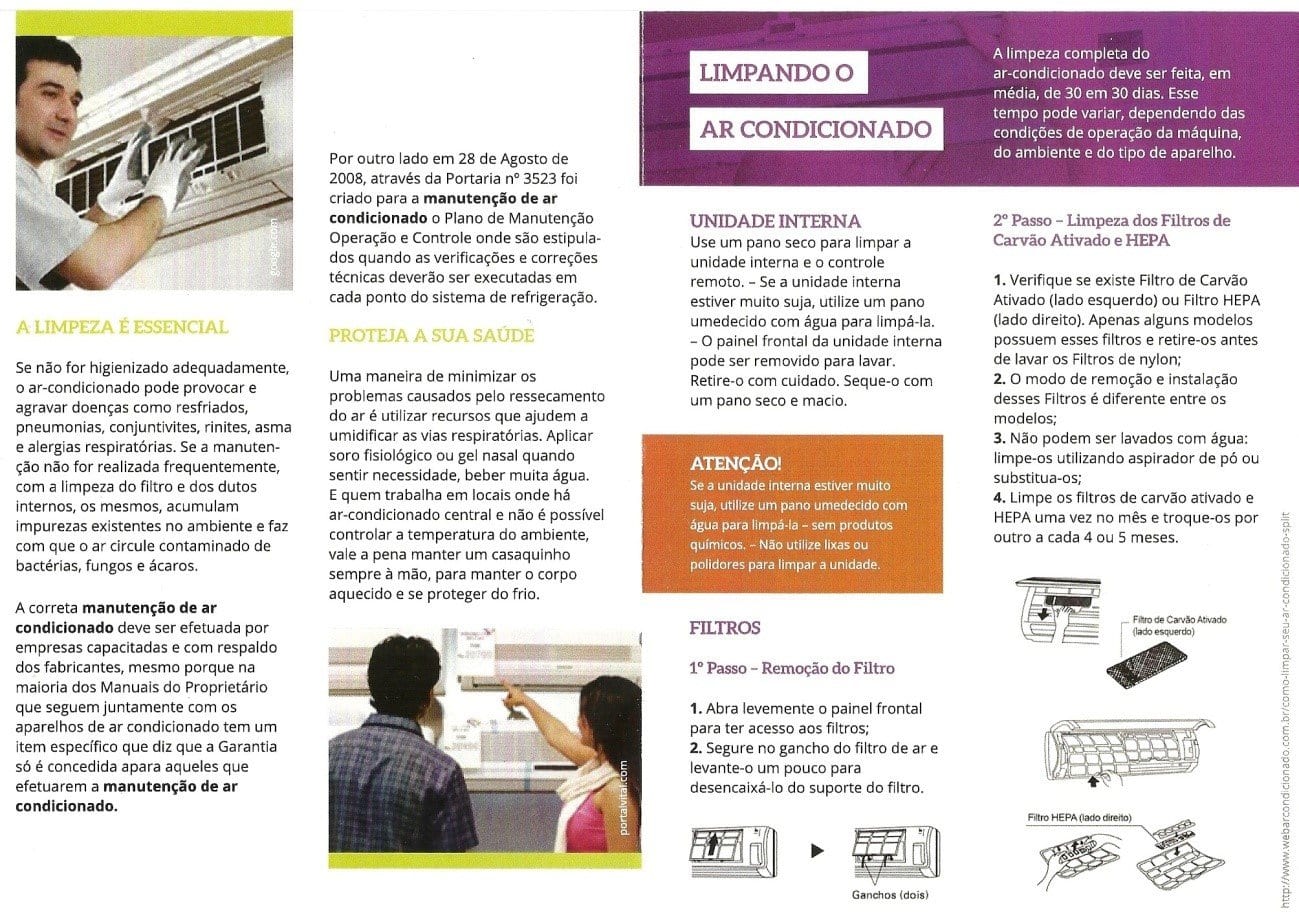 Explanatory brochure for students and guidance to professionals responsible for cleaning the air conditioning unit.