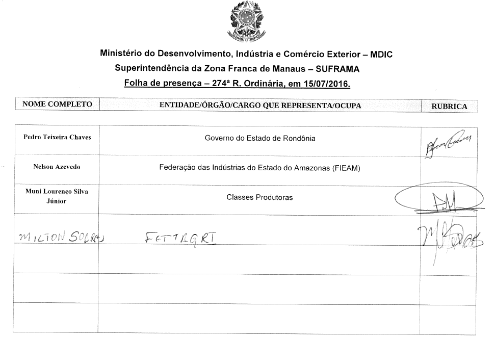 Parte do anexo contido no pedido de informações do protocolo nº 52750.000704/2016-79. Fonte: Superintendência da Zona Franca de Manaus.