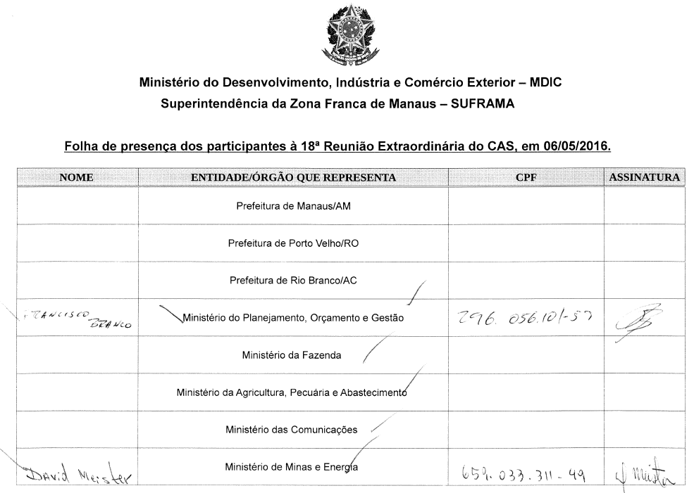 Parte do anexo contido no pedido de informações do protocolo nº 52750.000704/2016-79. Fonte: Superintendência da Zona Franca de Manaus.