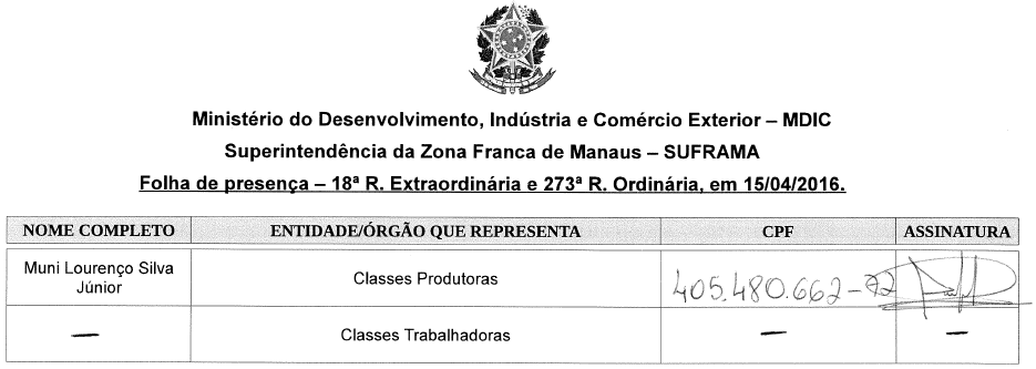 Parte do anexo contido no pedido de informações do protocolo nº 52750.000704/2016-79. Fonte: Superintendência da Zona Franca de Manaus.