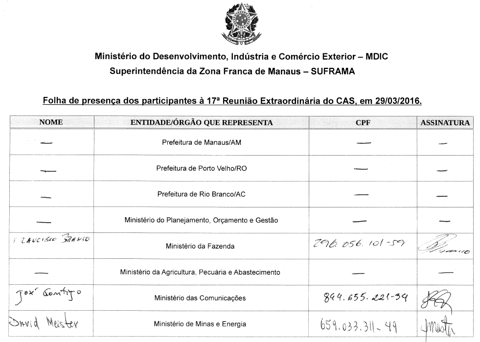 Parte do anexo contido no pedido de informações do protocolo nº 52750.000704/2016-79. Fonte: Superintendência da Zona Franca de Manaus.