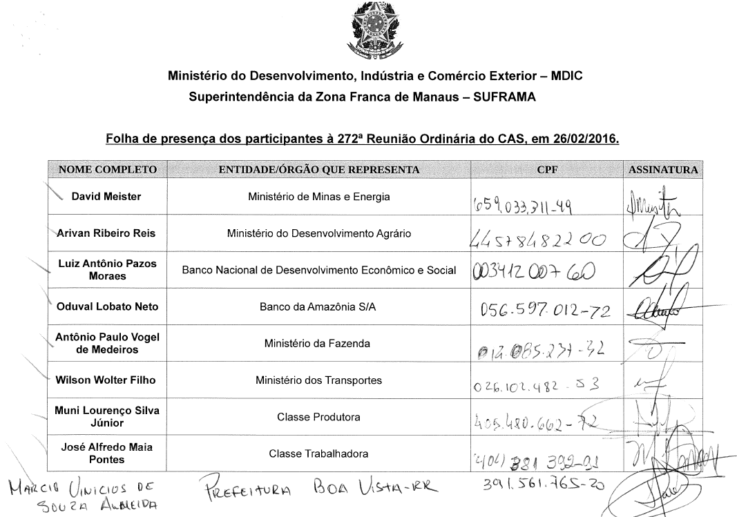 Parte do anexo contido no pedido de informações do protocolo nº 52750.000704/2016-79. Fonte: Superintendência da Zona Franca de Manaus.