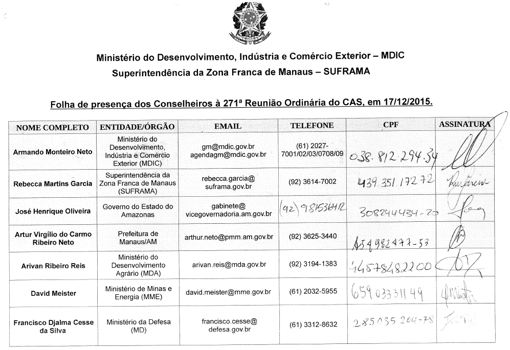 Parte do anexo contido no pedido de informações do protocolo nº 52750.000704/2016-79. Fonte: Superintendência da Zona Franca de Manaus.