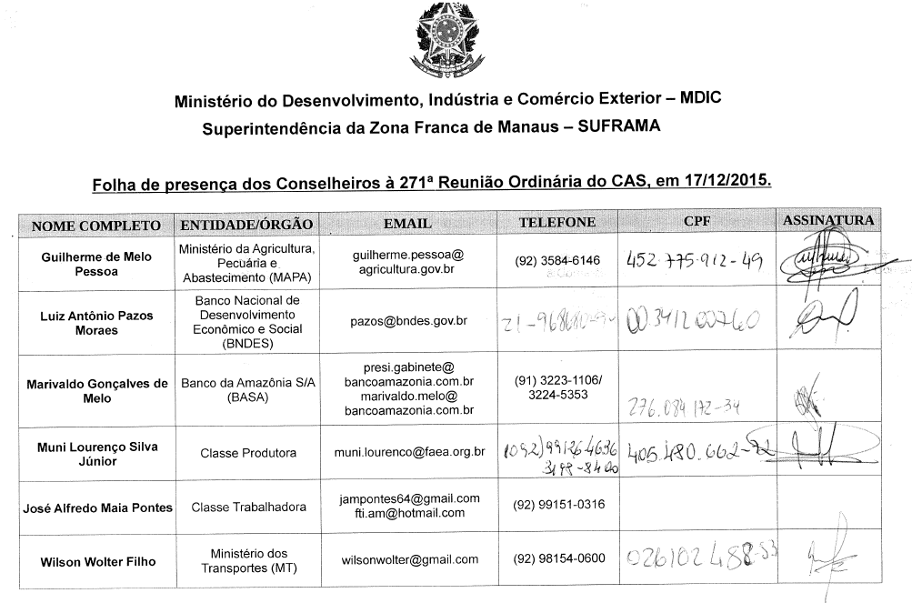 Parte do anexo contido no pedido de informações do protocolo nº 52750.000704/2016-79. Fonte: Superintendência da Zona Franca de Manaus.