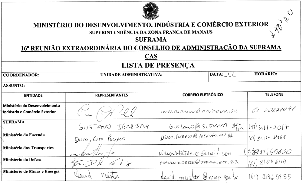 Parte do anexo contido no pedido de informações do protocolo nº 52750.000704/2016-79. Fonte: Superintendência da Zona Franca de Manaus.