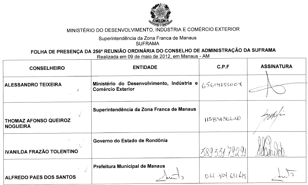 Parte do anexo contido no pedido de informações do protocolo nº 52750.000704/2016-79. Fonte: Superintendência da Zona Franca de Manaus.