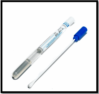 Foto ilustrativa do material (“swab”) utilizado para coleta das amostras de secreções das tonsilas palatinas