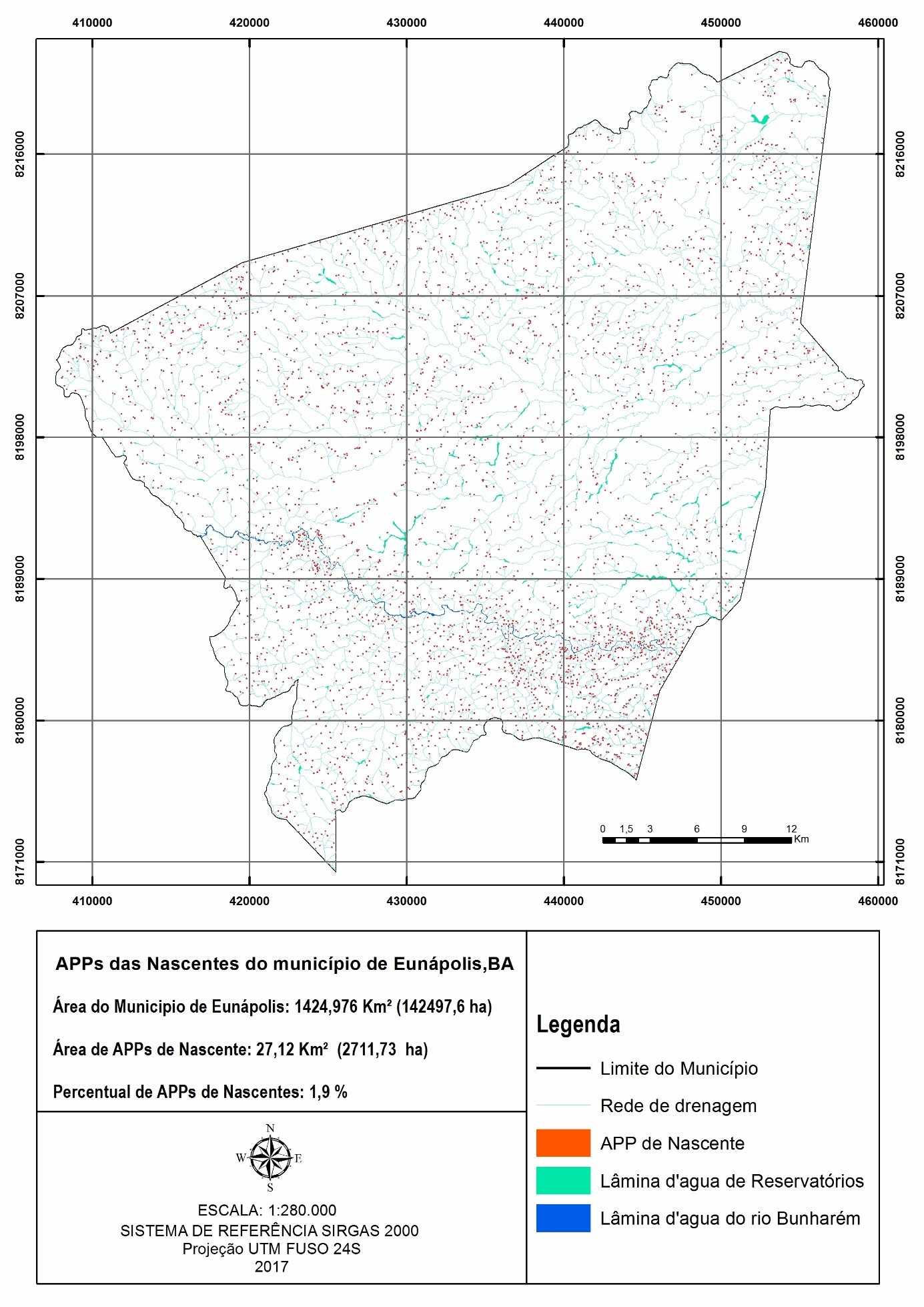 Área de preservação permanente das nascentes no município de Eunápolis, BA. Fonte: O autor
