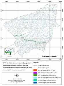 Áreas de preservação permanente totais no município de Eunápolis, BA. Fonte: O autor