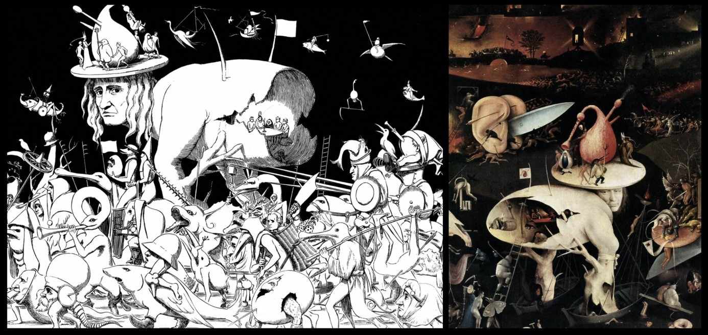 Figura 4 - Comparação entre arte de Miura para Berserk e detalhe do “Jardim das Delícias Terrenas” de Bosch. Fonte: www.exprofundis.com/the-art-of-berserk/