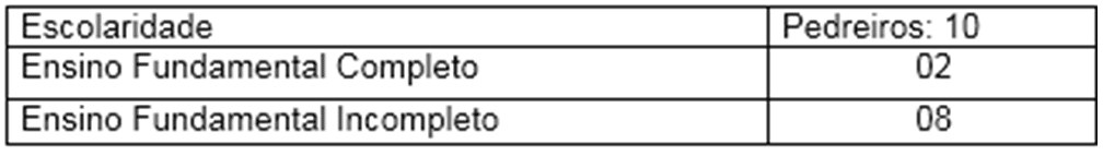 Levantamentos da escolaridade dos pedreiros. Fonte: Próprio autor.