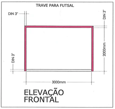 Figura 2 - Dimensões oficiais da trave e localização dos componentes – Elevação Frontal. Fonte: Projeto do Autor