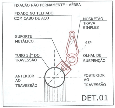 Figura 7 - Det. de fixação não permanente e aéreo, preso a estrutura da cobertura da quadra. Fonte: Projeto do Autor