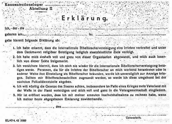 ANEXO 1 - Declaração Nazista em Alemão (original). Fonte: Citado no livro Testemunhas de Jeová - Proclamadores do Reino de Deus (1993), pela Sociedade Torre de Vigia de Bíblias e Tratados da Pensilvânia, p. 661.