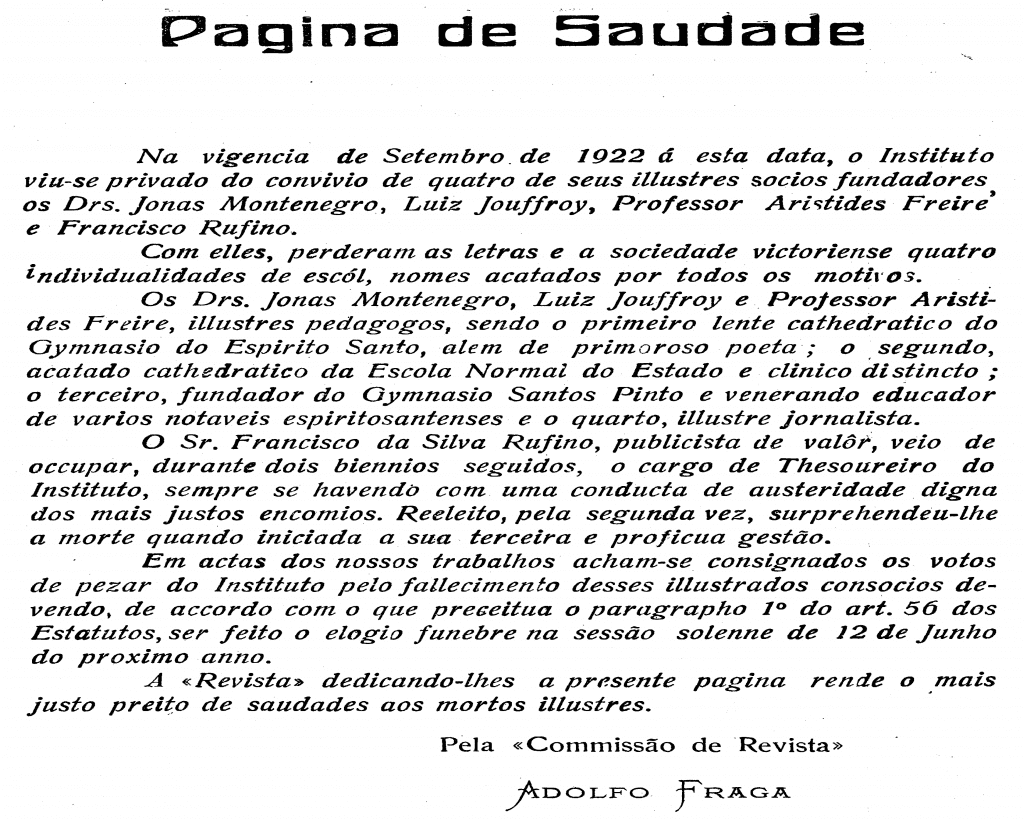 Figura 2 – Páginas de Saúde. Fonte: Revista do IHGES nº IV, ano IV, 1925. Arquivos do Instituto Histórico e Geográfico do Espírito Santo: Vitória, 2012.