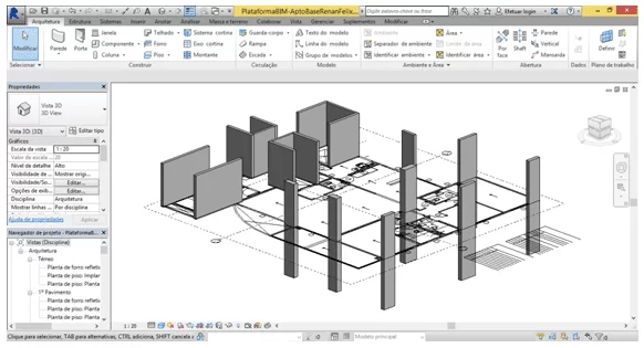 Figura 04 - Vista em três dimensões da localização dos pilares do projeto base. Fonte: Autores (2015)