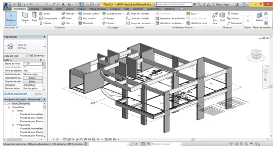 Figura 05 - Vista em três dimensões da localização das vigas do projeto base. Fonte: Autores (2015)