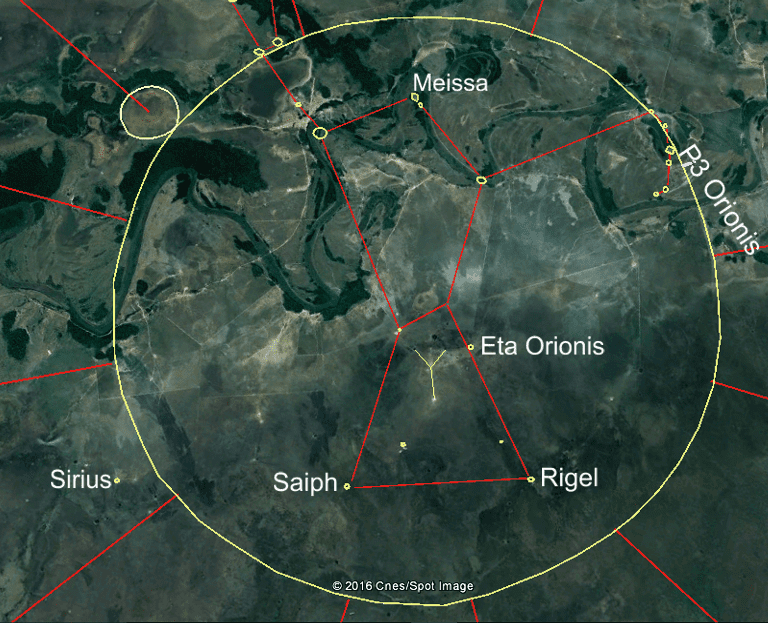 Figura 3: Diagrama da Constelação de Órion. Imagem satelital - Google Earth. Coordenadas: -13.42995, -66.14525