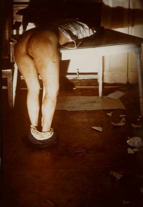 Figure 2 - Ana Mendieta, Untitled (Rape Scene) April 1973. Photograph on paper image: 245 x 170 mm, unique, Tate. [http://thepandorian.com/2009/11/ana-mendieta-untitled-rape-scene/]