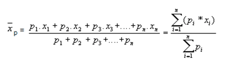 Equação 1 - Média ponderada. Fonte: Estatística básica (Toledo & Ovalle, 2013).