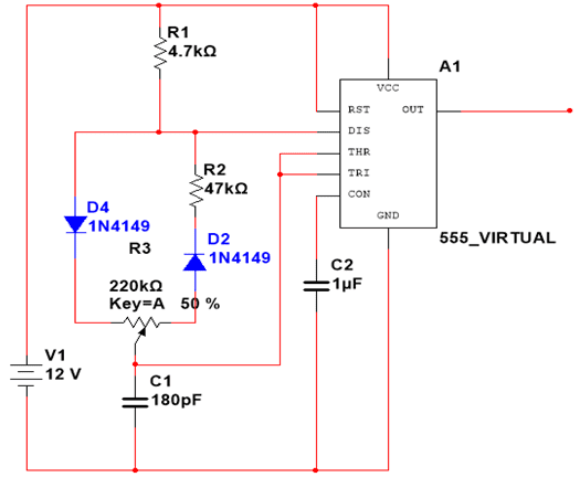 Figura 1 – Circuito PWM com ciclo de trabalho variável.