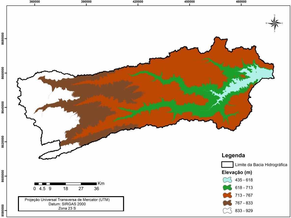 Figura 3: Mapa de altitude da bacia hidrográfica do rio de Ondas.