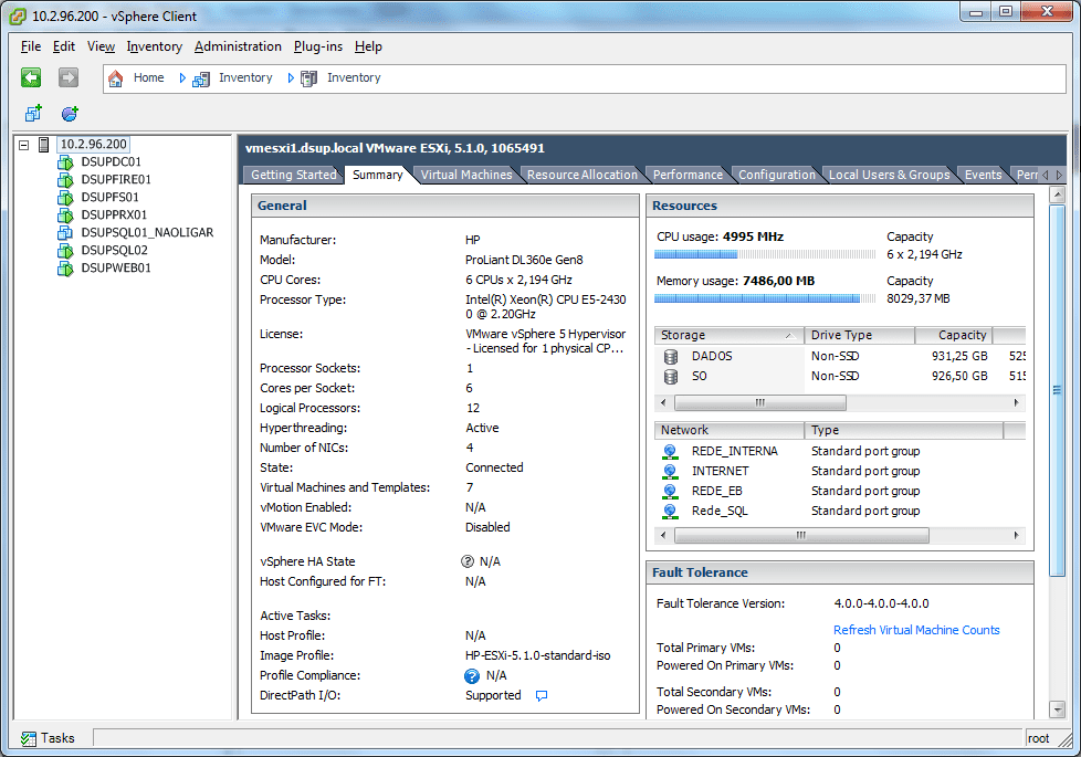 Figura 1 - Acesso via vSphere 5.0 ao Servidor VMWare 1. Fonte: adaptado de (ABHILASH, 2015, p. 227)