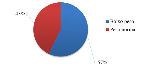 Gráfico 3 - Percentual referente ao IMC do grupo estudado. FONTE: Dados produzidos pela presente pesquisa