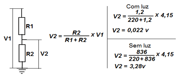Figura 19: Cálculo do divisor de tensão. Fonte: (AUTOR, 2018)