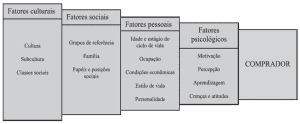 Figura 1: Fatores de influência no processo de decisão de compra. Fonte: KOTLER APUD MEDEIROS e CRUZ (2006, p.169).