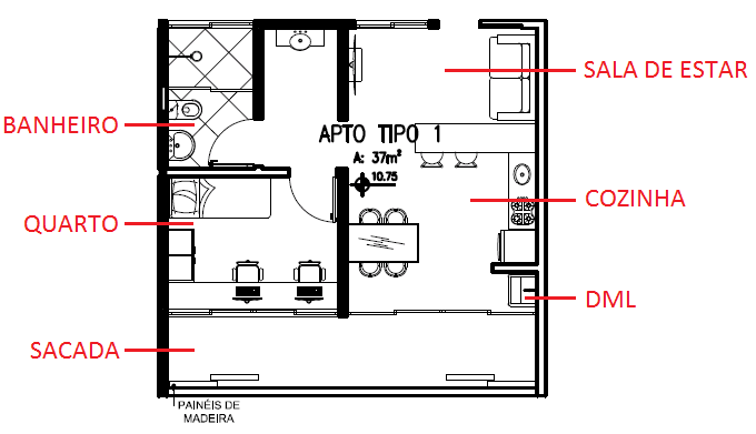 Figura 18 – Apartamento tipo 1. (Imagem desenvolvida pela autora do trabalho)