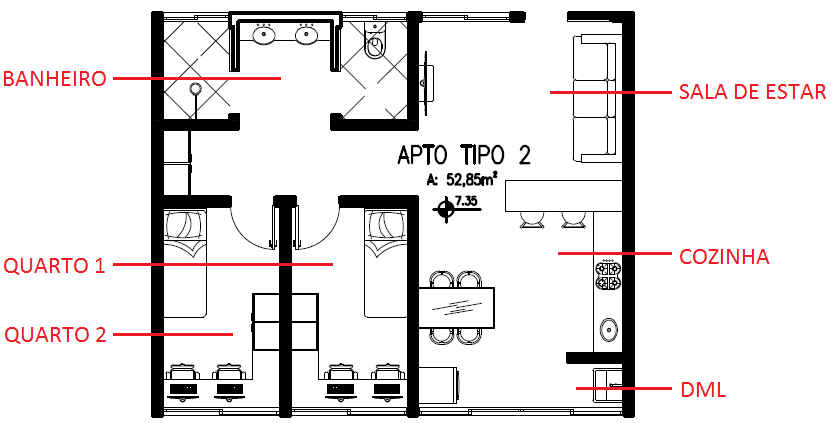 Figura 20 – Apartamento tipo 2. (Imagem desenvolvida pela autora do trabalho)