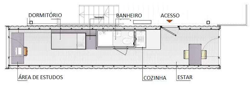 Figura 04 – Planta baixa do dormitório. Fonte: Sustentarqui, 2015. (Imagem alterada pela autora do projeto no programa Corel Draw)