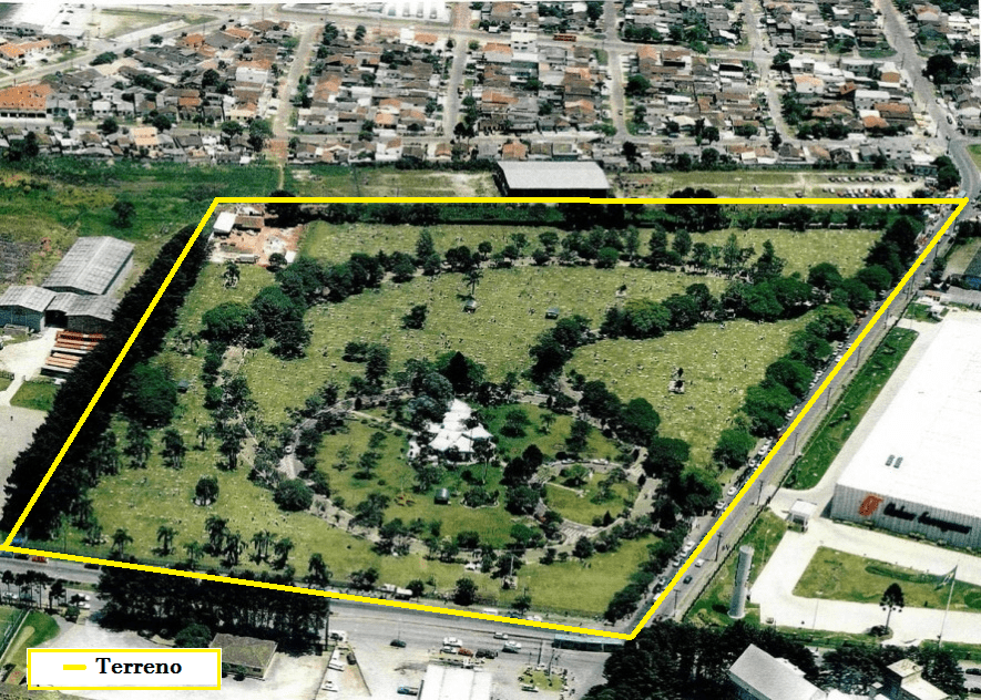 Figura 9: Vista Aérea Cemitério Jardim da Saudade. Fonte: https://www.google.com.br/maps/(Alterado pela autora)