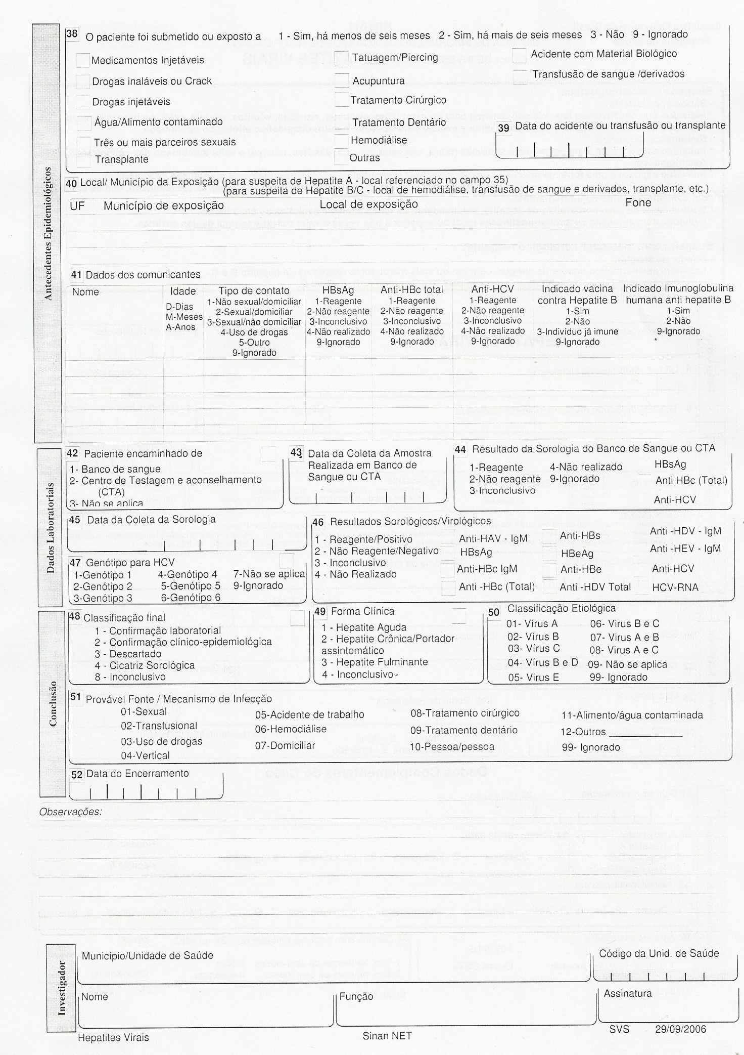 Apêndice E - Ficha SINAN (verso)