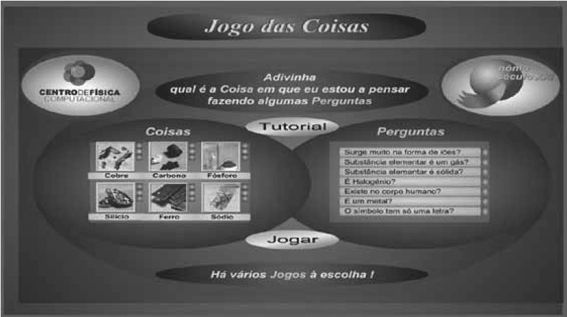 Figura 5 - Tela de apresentação: jogo as coisas. Fonte: Fialho; Matos, 2010, p. 130.