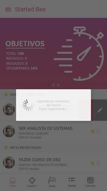 Figura 23: Tela de alert e loading para exclusão de objetivo. Fonte: elaborada pelo autor