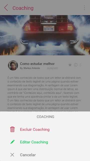 Figura 37: Tela de coaching com action sheets. Fonte: elaborada pelo autor