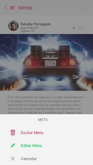 Figura 38: Tela de meta com action sheets. Fonte: elaborada pelo autor