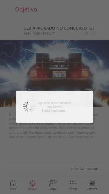 Figura 40: Tela de objetivo com loading de excluir. Fonte: elaborada pelo autor
