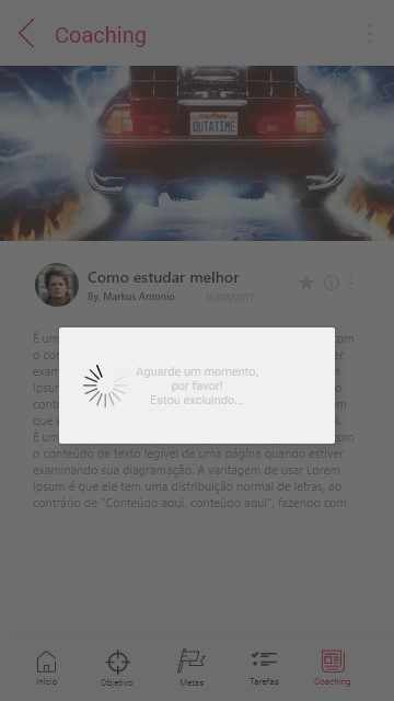 Figura 43: Tela feed de coaching e loading de excluir. Fonte: elaborada pelo autor