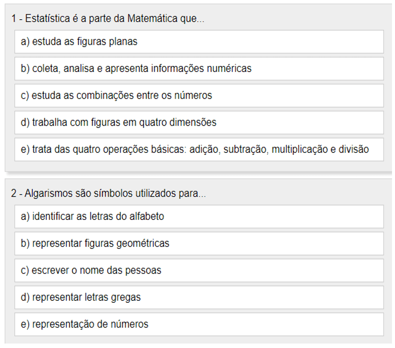 Quiz de Matemática 2º ciclo