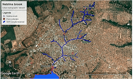 Hydrographic network of the Neblina stream, strongly inserted in the urban center of Araguaína - TO, Brazil.