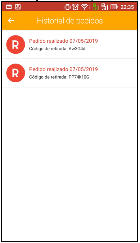 7 Tela de histórico de pedidos