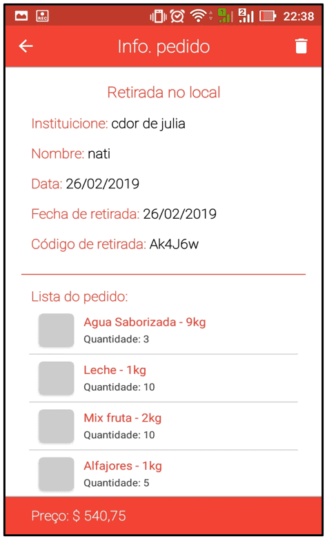 8 Tela de Informação de pedidos