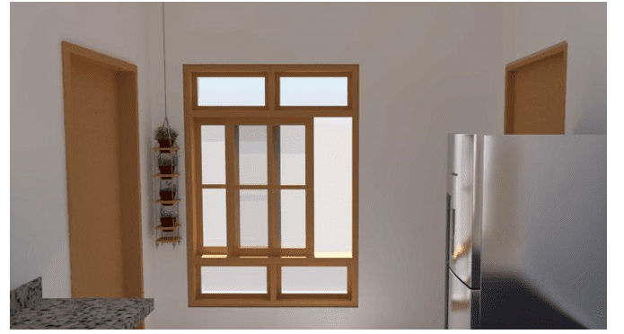 Horta suspensa na cozinha (renderização projetual)