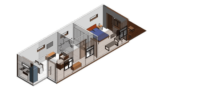 Perspectiva esquemática do apartamento modelo