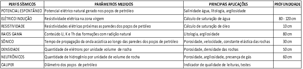Parâmetros e aplicações das principais ferramentas de perfilagem